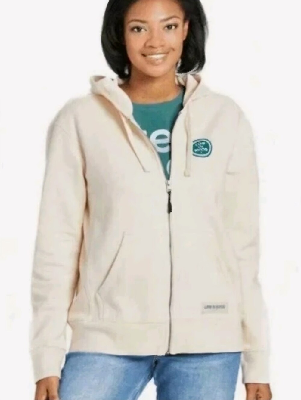 Life is Good Women's Cream Simply True Zip Hoodie Positive Lifestyle Size Small